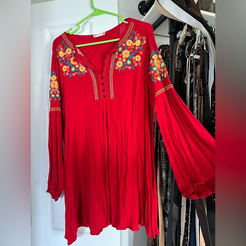 Alterd State floral embroidered red long sleeve dress